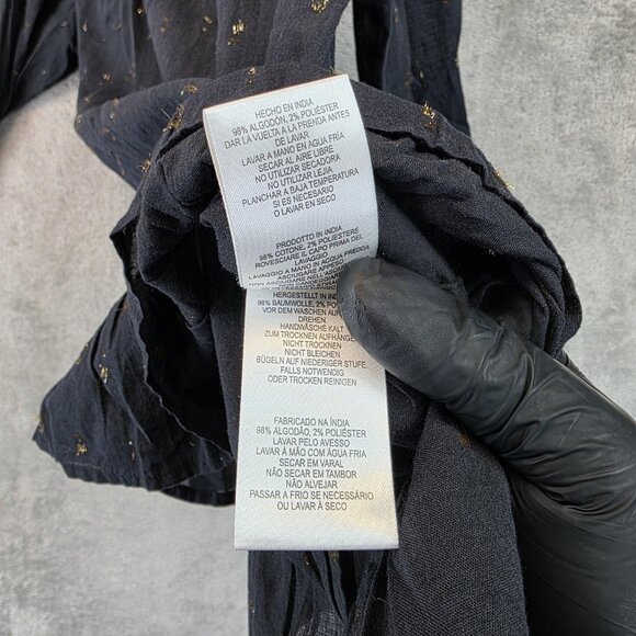 Joie Blouse Womens XS Black Gold Metallic Ruffle Peplum Long Sleeve Top - Picture 9 of 12